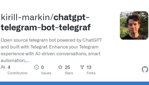 chatgpt-telegram-bot-telegraf: Open source Telegram bot powered by ChatGPT