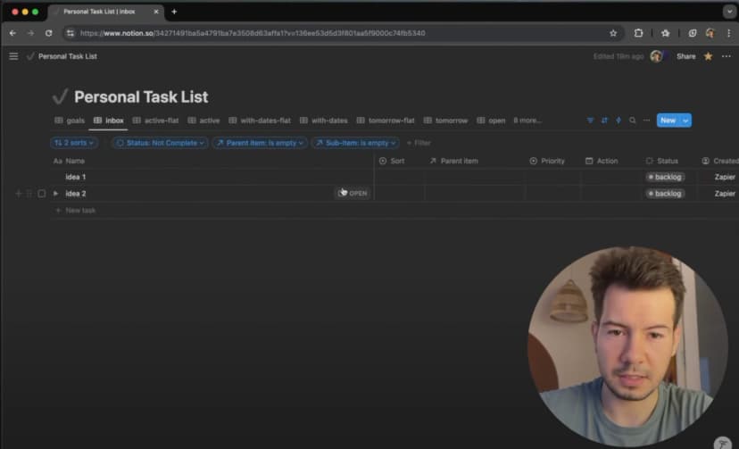 Notion inbox and daily task management workflow demonstration