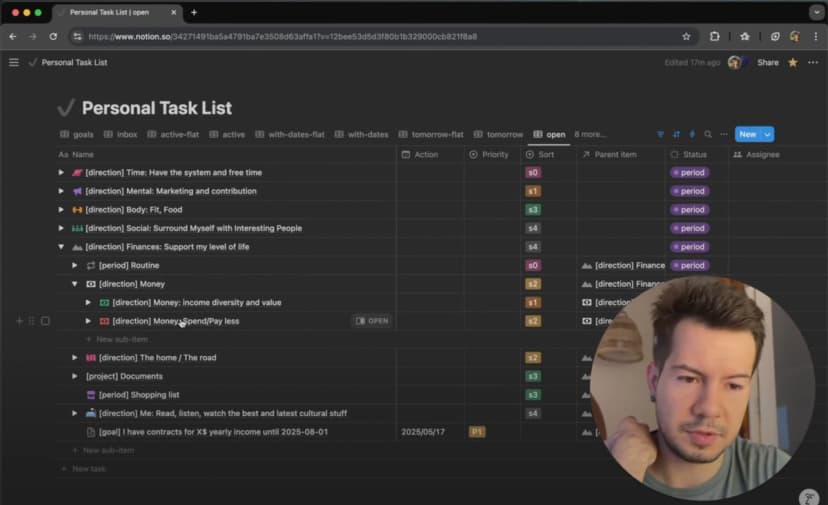 Notion database structure with properties and field configuration