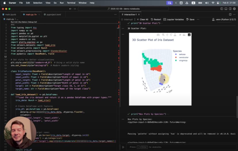 3D scatter plot visualization showing Iris dataset clusters