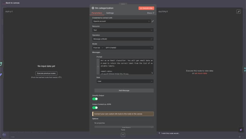 OpenAI LLM Node Configuration in n8n
